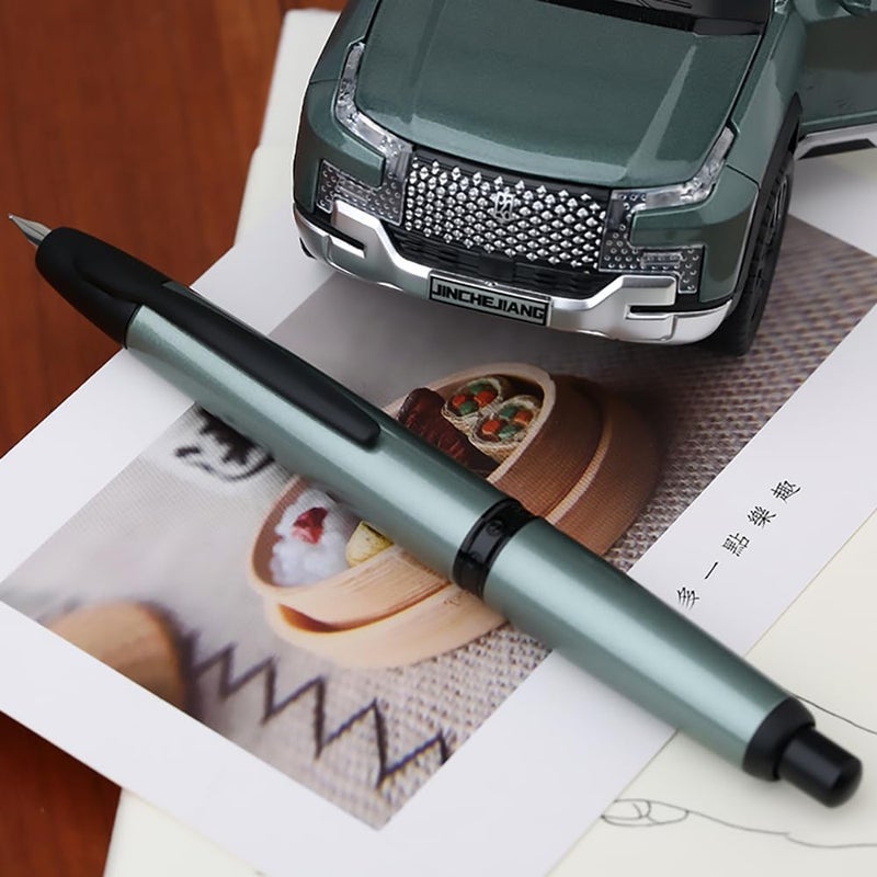 erofa Majohn A1 Press Fountain Pen Fine Nib with Box, Retractable Green Metal Ink Pen with Converter Writing Set (Black Clip Version) - Image 2
